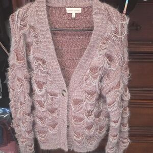 Gilded Intent Women's Frayed V-Neck Sweater - Mauve